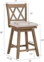 Vista 32 de Home Brookline Swivel Bar Stool Chair with 360° Turn Mechanism, Rustic Farmhouse Stools for Kitchen Counter with Cushion, 24" Seat Height, Black