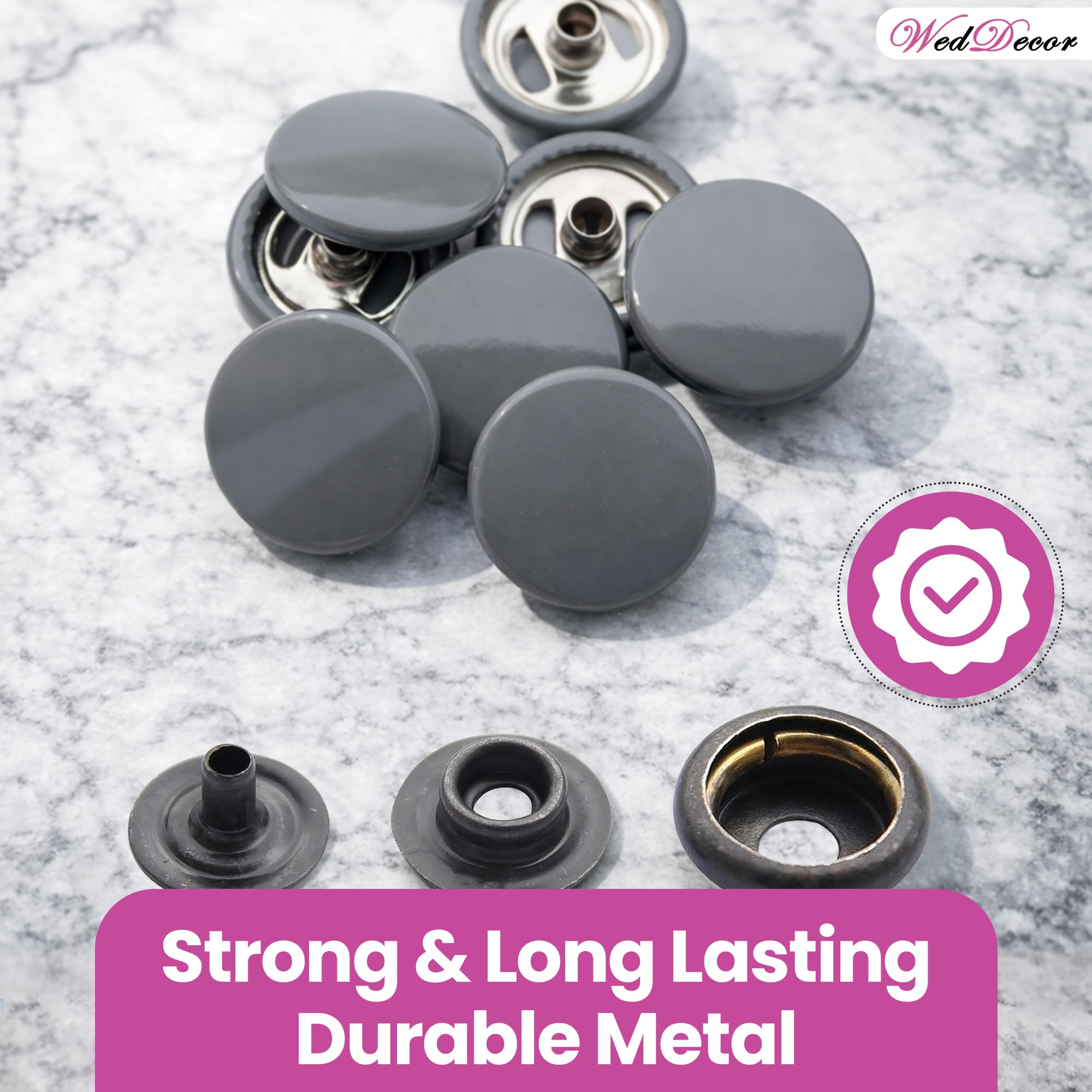WedDecor - Botones de presión de metal gris de 0.591 in, sin níquel, 4 piezas, botones de remache para chaqueta de cuero, bolsa, cinturón, vaqueros, reparación de ropa, paquete de 1000