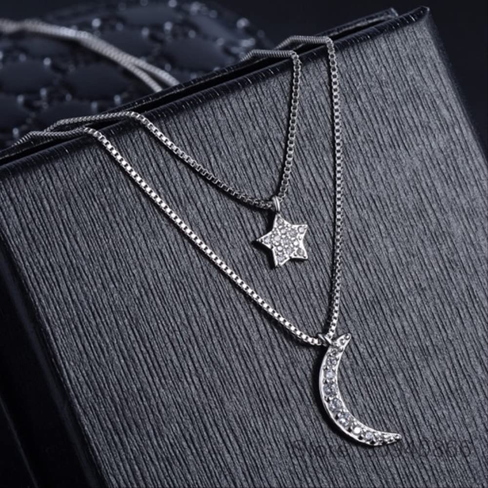 YCQYM Doppelschichtige Zirkonia-Mond-Stern-Halsketten für Damen, Kurze Kette, Halsband de Prata, Geschenk