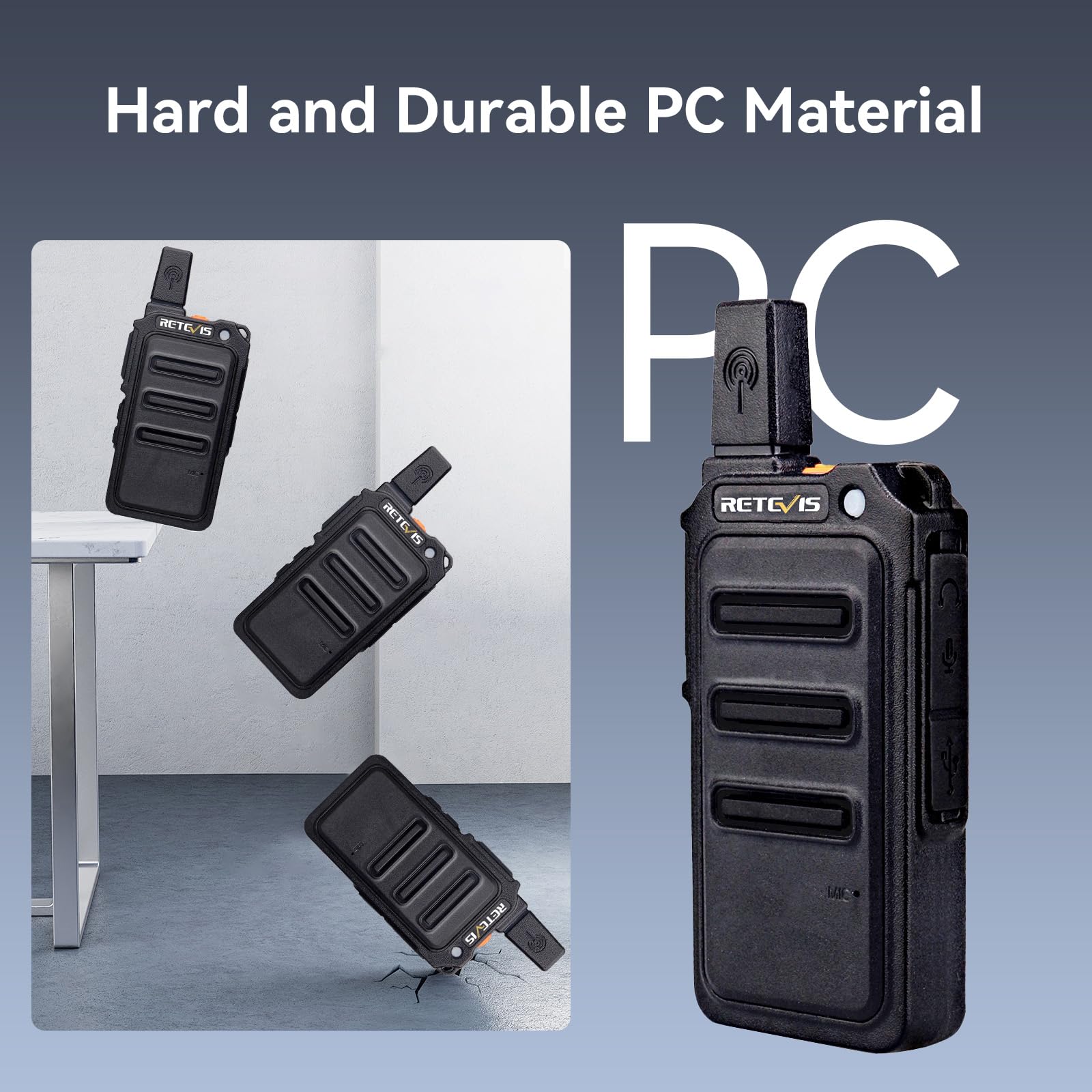 Retevis RT619 Talkie Walkie Mini, PMR446 Rechargeable Talkies Walkies 1300mAh, VOX Squelch, 2 en 1 USB Câble de Charge, sans Licence Portable Walkie Talkie pour Salle à Manger (4Pcs, Noir)