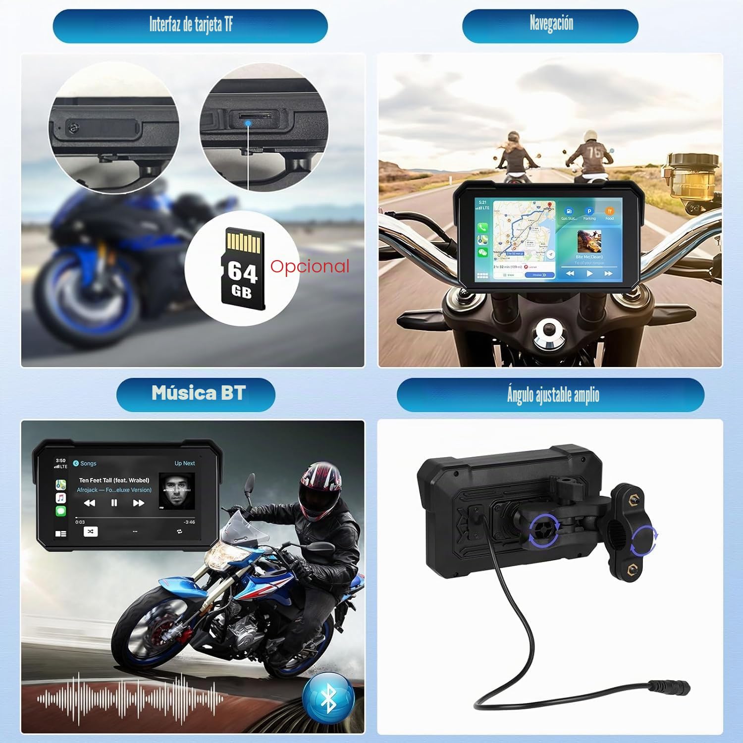 Pantalla GPS CarPlay para moto con reproducción inalámbrica y Android Auto, pantalla táctil portátil impermeable de 5 pulgadas Pantalla GPS CarPlay para motocicleta con soporte Bluetooth + sistema de
