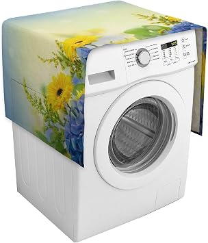 Butterflies Hydrangeas Daisies Flowers Washing Machine Cover, Dust-Proof Washer And Dryer Covers for The Top, Washer Top Cover with Storage Bags for Home And Kitchen Laundry, 54.3" X 20.5"