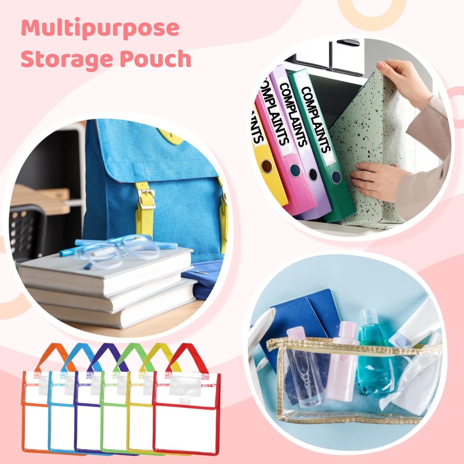 12PCS Student Thick Clear Book Pouches, Project Bag with Handle and Blank Name Tag, School Office Appliances, Clear Project Bags for School Classroom Library Pockets Students (12PCS)