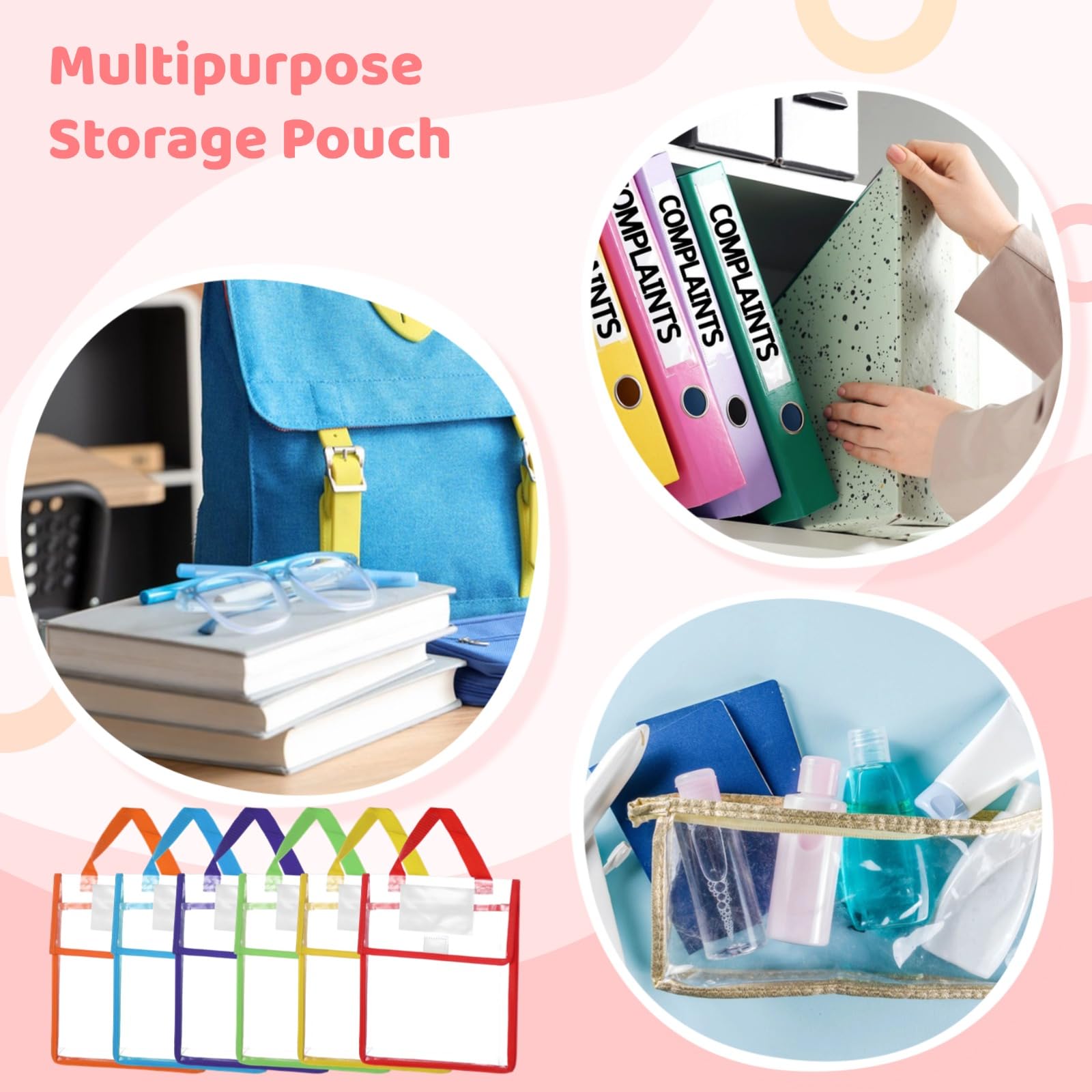 12 buste trasparenti per libri, in PVC spesso con manico e targhetta per il nome, trasparente, 30 x 25,9 x 2,5 cm, per classe, biblioteca, organizzazione ufficio