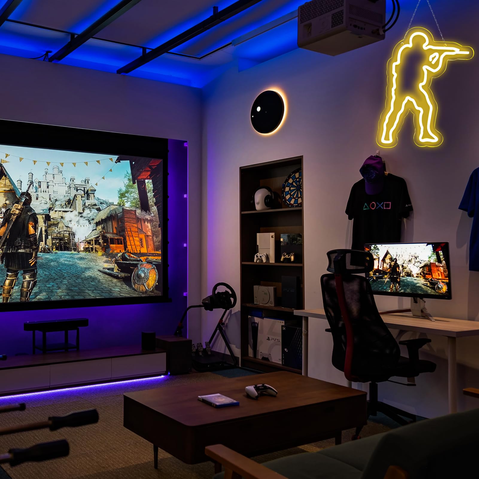 WonderfulLife Panneau néon avec logo Counter Strike Game Zone pour décoration de zone de jeu, Gunfight Games CS pour homme, grotte, salle de jeu, bar Internet ou décoration de chambre. Alimentation