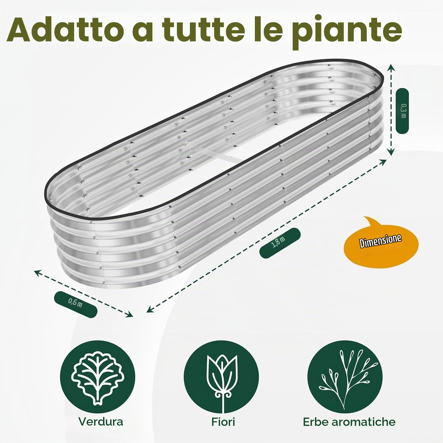 HEYOUTH Letto per Orto Rialzato,Letto da Giardino in Acciaio Zincato, Cassoni orto,Letto per Orto Rialzato con Fondo Aperto,Portapiante da Giardino per Fiori ed Erbe Aromatiche (180 * 60 * 30CM)