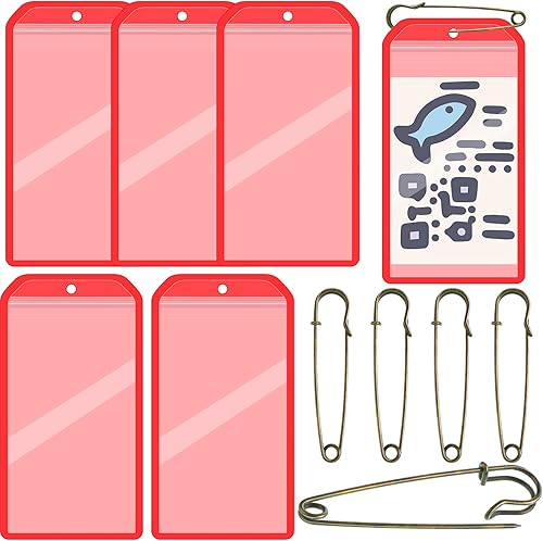 Geyee Paquete de 6 soportes para licencia de pesca y caza, resistente al agua, fluorescente, naranja, con 6 pasadores de seguridad de bronce,