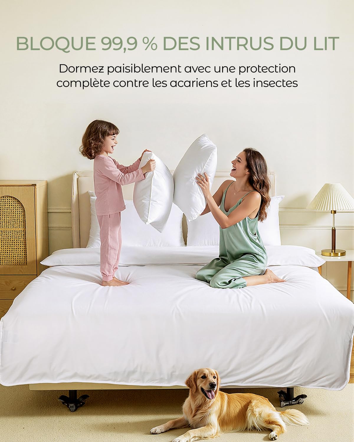 FAUNNA Housse de Couette Anti-acariens et Anti-allergènes, 100% Coton | Avec fermeture éclair pour protéger contre les acariens et les punaises de lit ; en blanc, pour couettes de 200 × 200 cm.