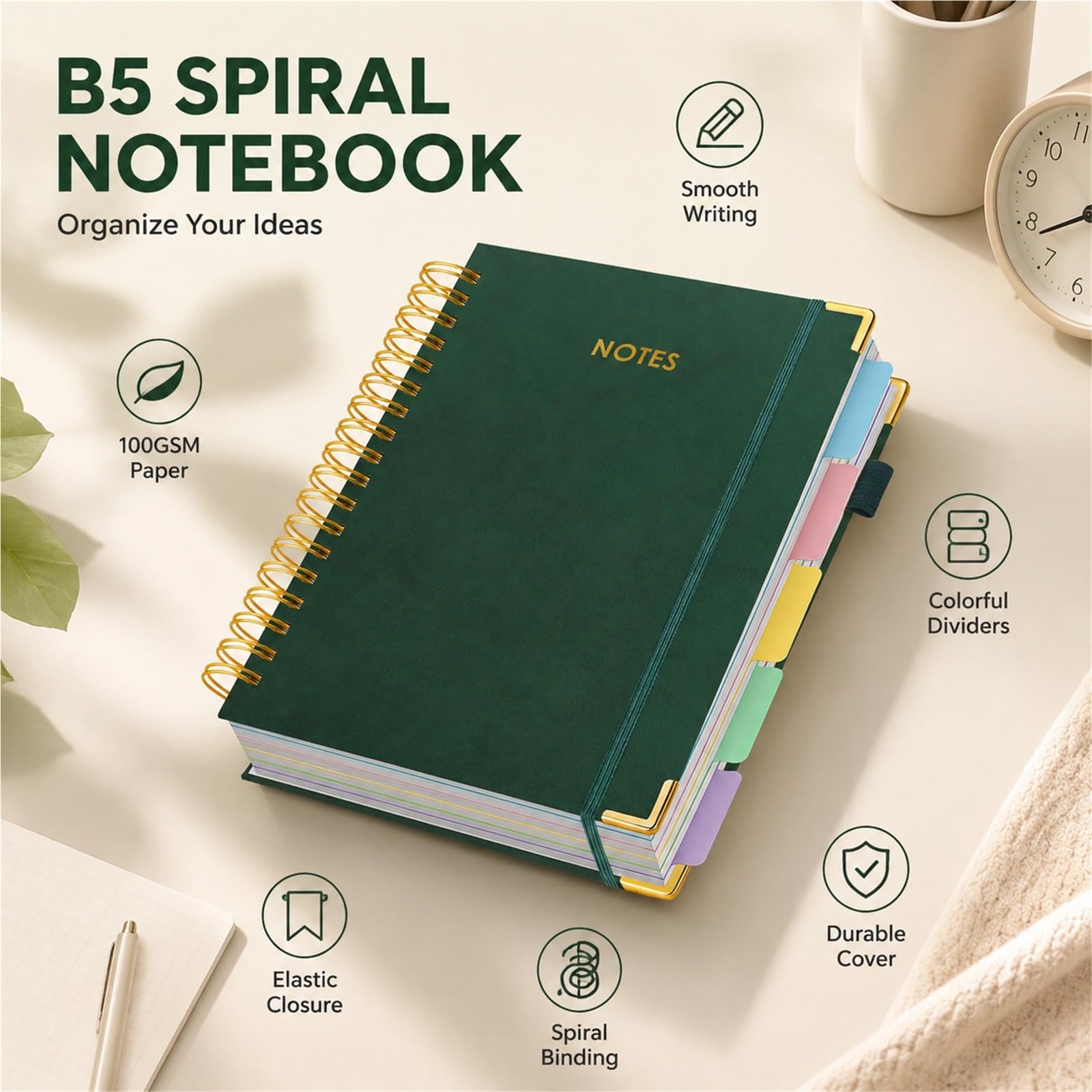 Bloc-notes professionnel à couverture rigide B5 à reliure spirale