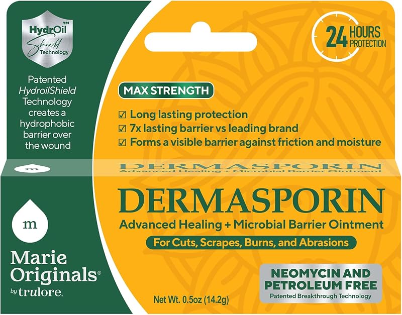 Ungüento para curar heridas Dermasporin, sin neomicina, 0.5 oz | Pomada de primeros auxilios y pomada antibiótica alternativa para cortes, raspaduras y quemaduras leves; protector cutáneo sin neomicina