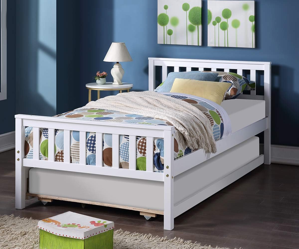 P PURLOVE Twin Size Daybed Frame Wooden Daybed with Headbora and Footboard,Daybed with Trundle Wooden Slat Support Sofabed, No Box Spring Needed