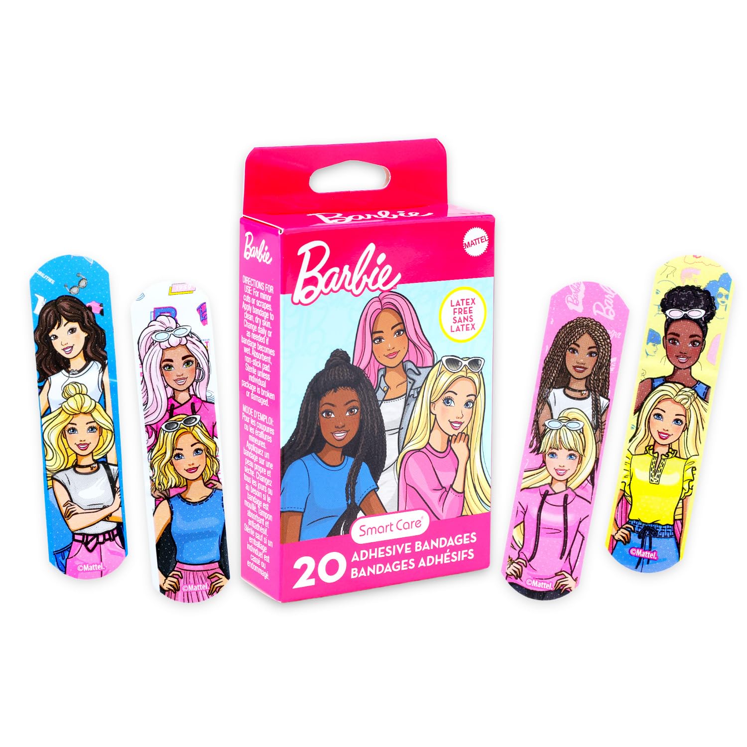Barbie Juego de vendas para niños – El paquete incluye 3 cajas de 20 adhesivos coloridos y calcomanías | Suministros de botiquín de primeros auxilios Barbie para niñas y niños