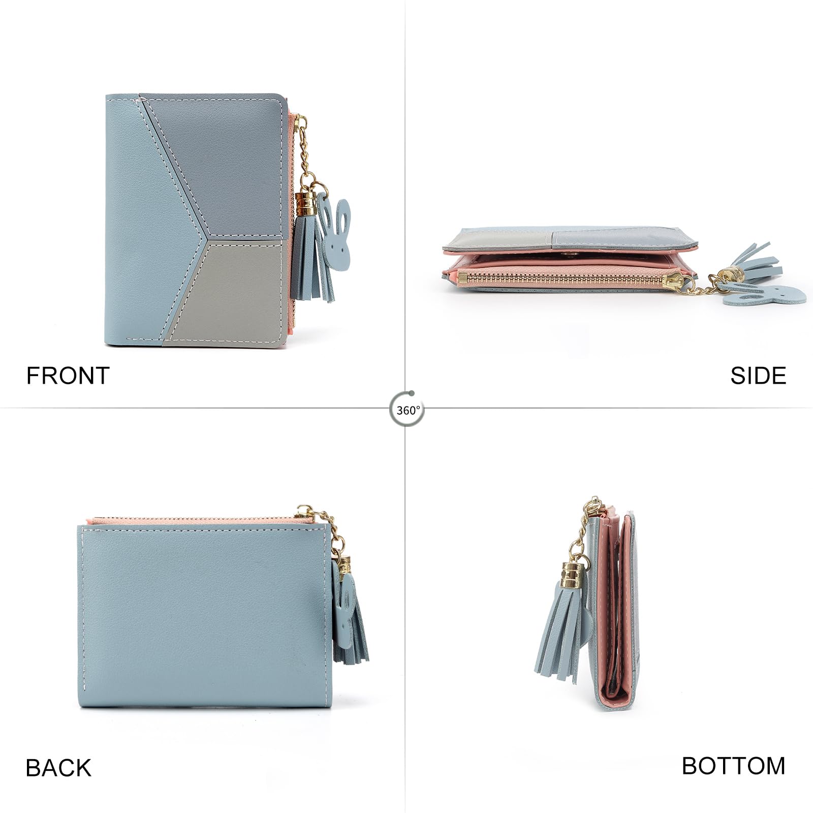 CHAOFANXI Portafoglio Donna in Pelle Sintetica Liscia eMorbida, Piccolo e Corto, in Bellissimi Colori con Cerniera ,Blu