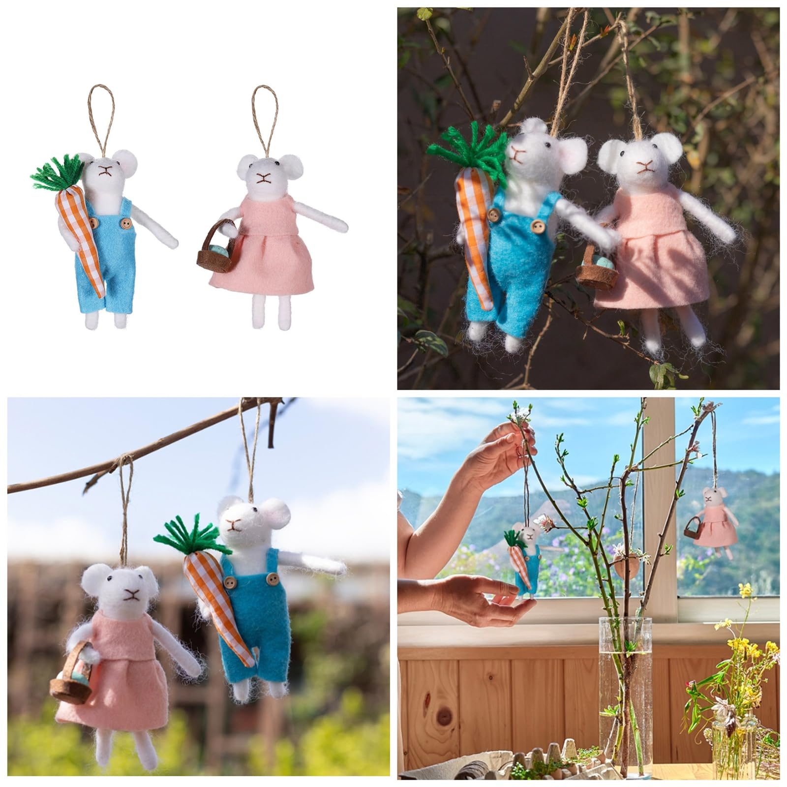 2pcs Natale Feltro Topolino Ornamenti Miniatura Pendente Decorazioni Da Appendere Per Albero E Tavolo Vassoio
