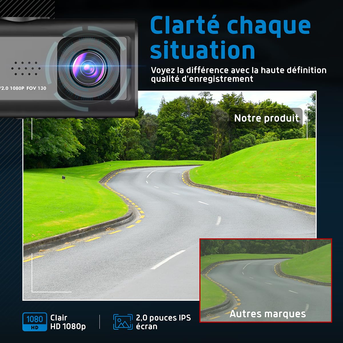 Fleau Tech Dashcam pour Voiture 3 en 1 - Caméra Avant et Arrière - G-Sensor - Full HD - Objectif Grand Angle 170° - Enregistrement en Boucle - Carte Micro SD 32 Go (Dashcamauto 3 en 1)