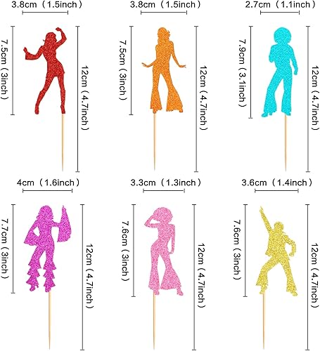 Miniatura 6 de Paquete de 36 adornos para cupcakes de discoteca de los años 70, temática de música vintage, para hombres y mujeres, fiestas, cumpleaños, bodas,