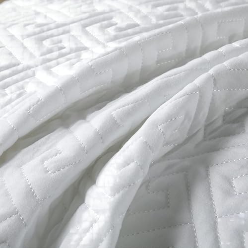 Miniatura 6 de Subcosy Juego de edredón tamaño matrimonialQueen color blanco puro 3 piezas colcha ligera suave decoración de cama para todas las estaciones 90 x 96