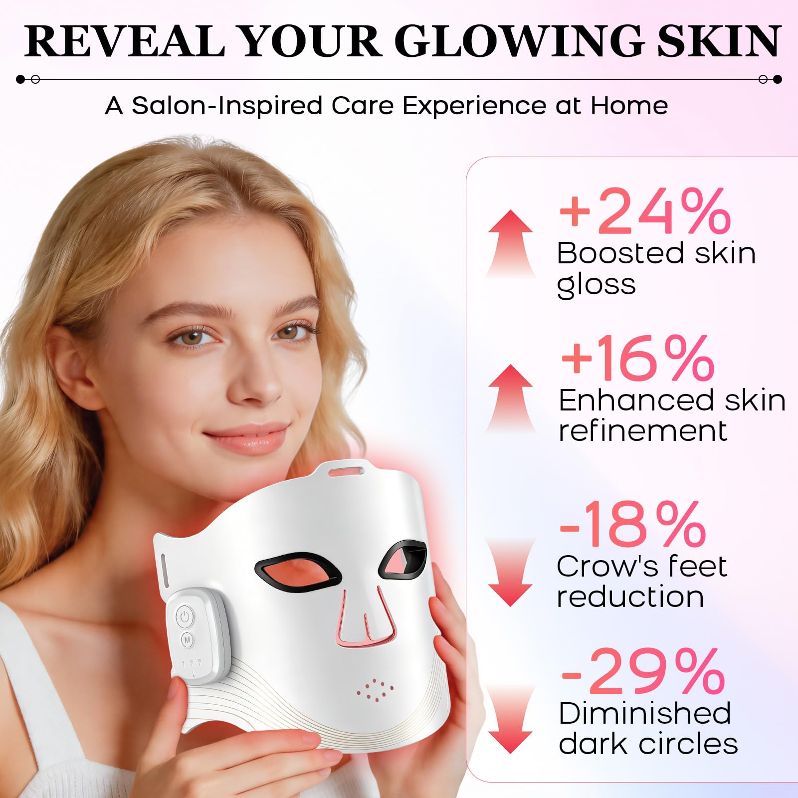 Maschera LED Viso con Luce Rossa e Infrarossi 850nm, Maschera Viso LED Morbida in Silicone con 252 LED e 4 modalità, Terapia con Luce Rossa e Blu per Il Viso per Tutti i Tipi di Pelle
