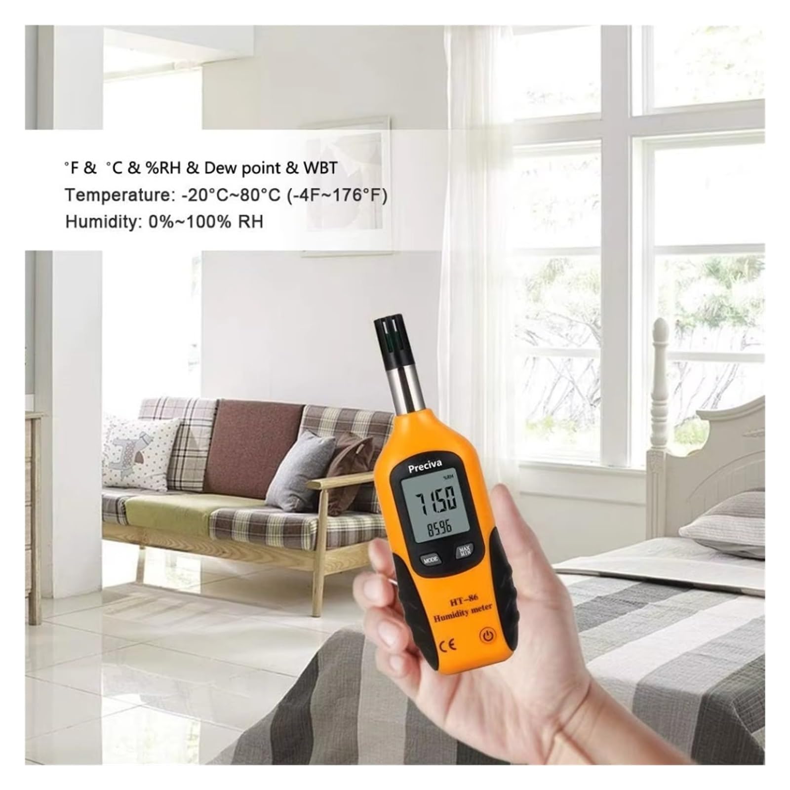 Miernik temperatury i wilgotności Cyfrowy psychrometr, przenośny miernik temperatury i wilgotności z punktem rosy i temperaturą mokrego termometru, miernik wilgotności w plastikowej szopie