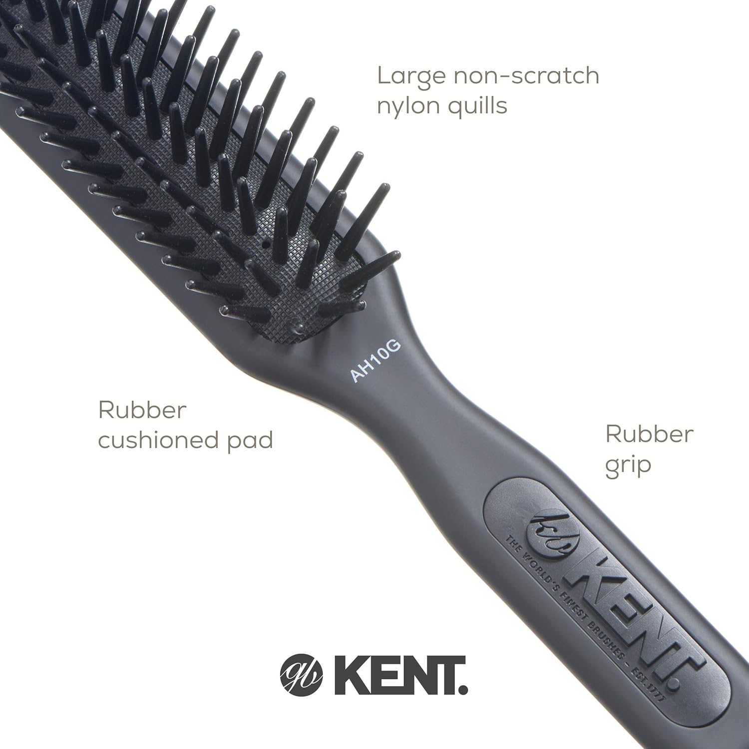 Kent AH10G Airhedz Pro Narrow Pin Hair Brush Narrow Cushion Paddle Brush - Taming Fat Pins, Detangling Long Thick and Curly Hair, Scalp Massager and Growth Stimulator for All Hair Types(Fat Pin, Grey) - Image 5