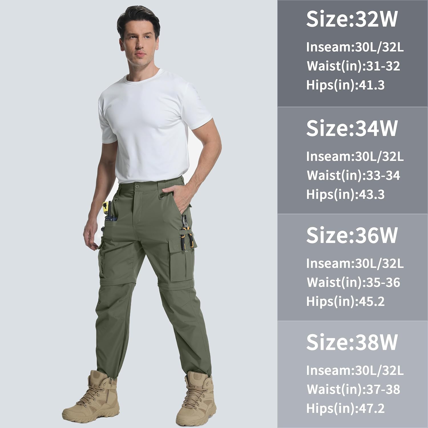 Men's Convertible Hiking Pants Zip Off Pants Mens Lightweight Quick Dry Cargo Pants for Fishing with 9 Pockets