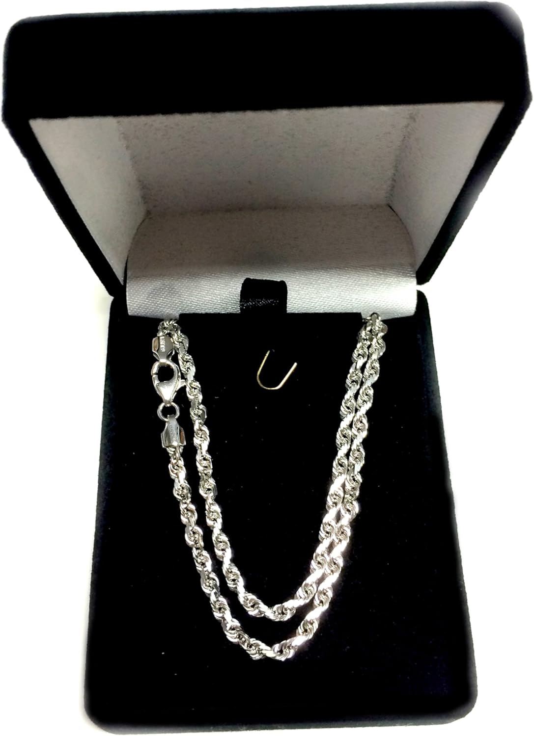 Jewelry Affairs 14k White Solid Gold Diamond Cut Rope Chain Necklace, 3mm