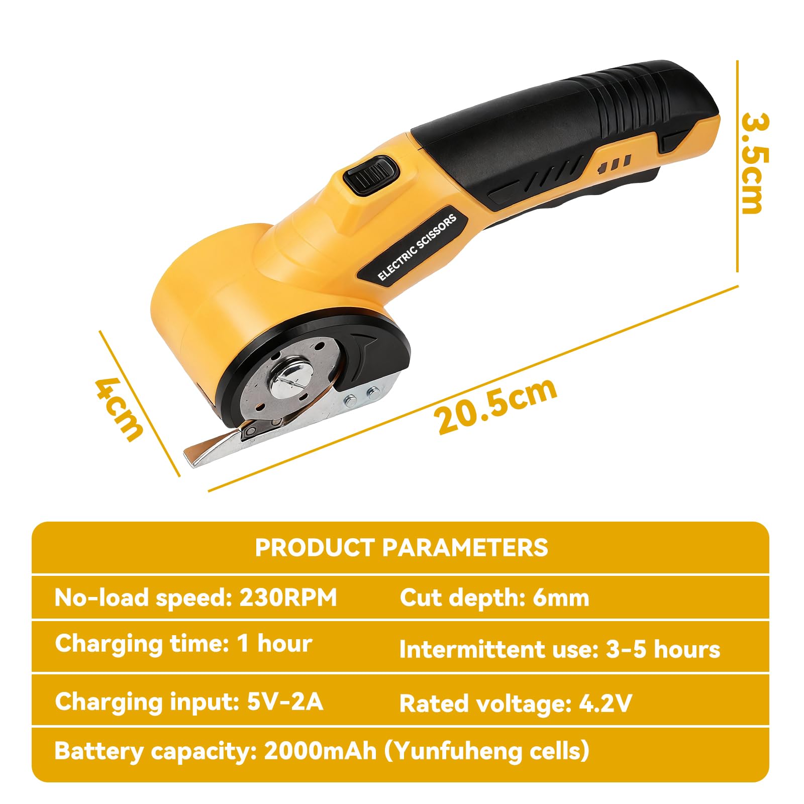 Tijeras Eléctricas Inalámbricas 4.2 V 2000 mAh 230 RPM 6 mm Profundidad de Corte 2 Cuchillas LED USB