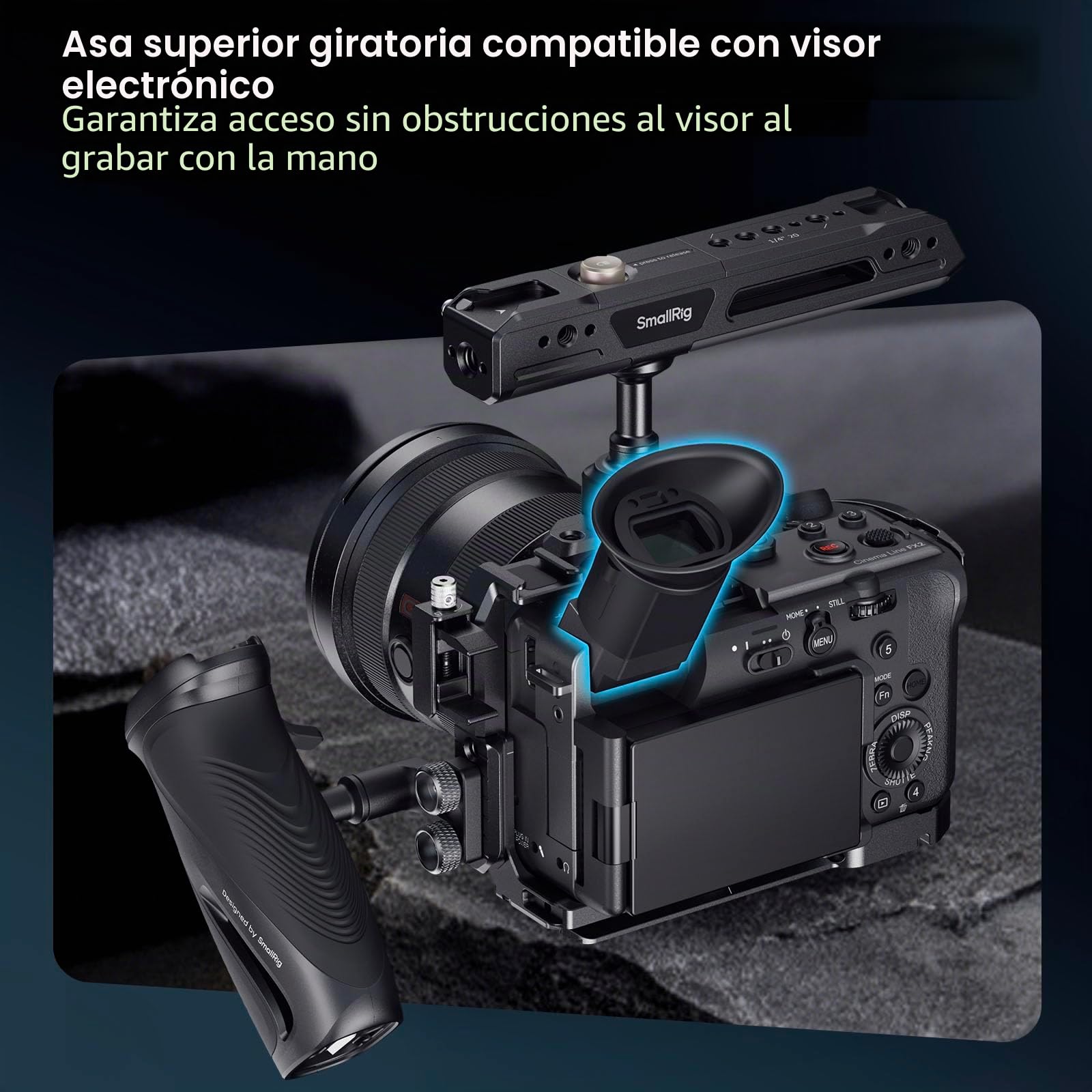 SmallRig Mango superior giratorio con pinza NATO, mango superior ligero NATO para jaula de cámara, capacidad máxima 15 kg, rotación de 360°, con soporte de garra y agujeros roscados de
