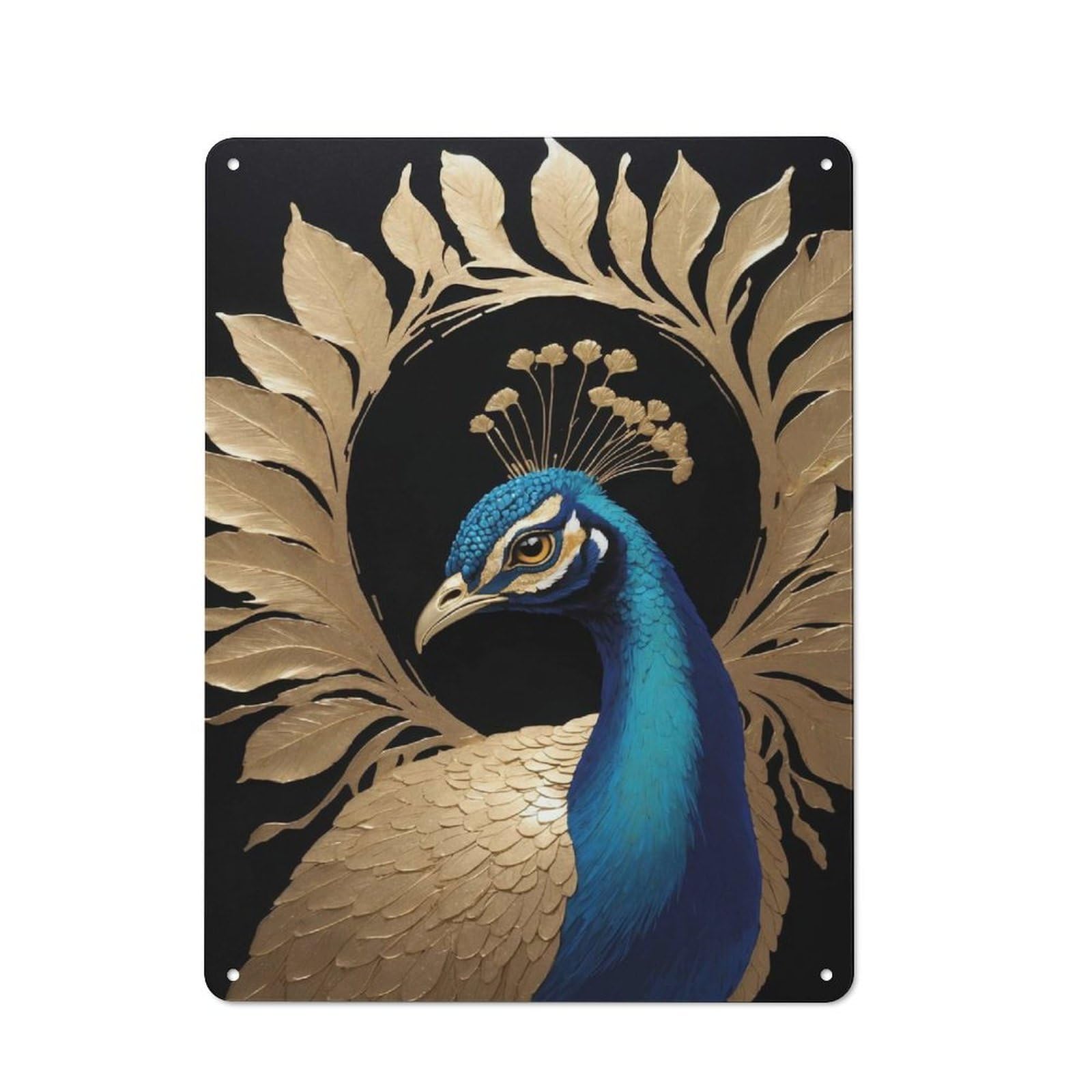 Peacock with Golden Laurel Wreath Printed Metal Sign 40x30cm for Guest Room Or Hallway, for Vintage Wall Decor Fans, for Garage And Workshop Walls