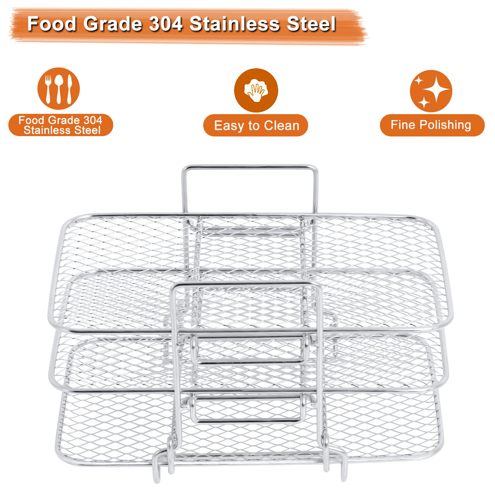 Air Fryer Rack Compatible with Ninja DZ201 DZ401 PowerXL Air Fryer 2-Basket Electric Fryer, Double Basket Air Fryers Rack, 304 Stainless Steel Toast Rack, Multi-Layer Grill Rack, Grill Rack (1 PACK)