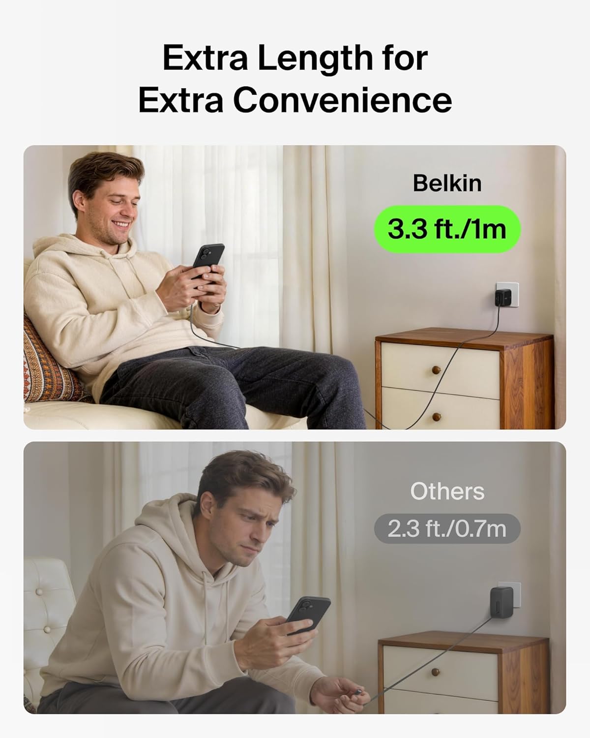 Belkin USB C Retractable Wall Charger, 67W Max GaN Fast Charging Block w/Built-in, Extra-Long 3.3ft Retractable Cable - iPhone Charger for iPhone 17/16 Series, Galaxy, MacBook, AirPods, iPad, & More