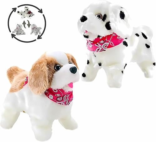 Haktoys Paquete de 2 perros de peluche con pilas, para caminar, sentarse, ladrar, juguete de peluche, gran regalo para niños pequeños y amantes de