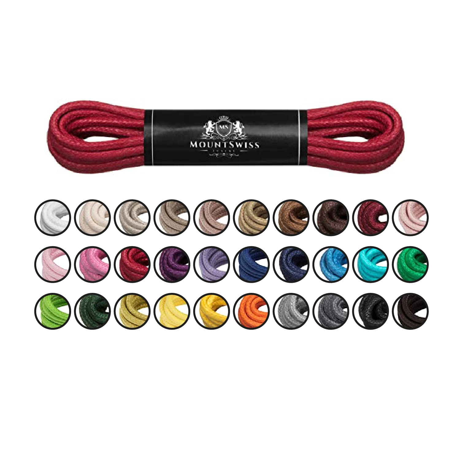 Mount Swiss Luxury Schuhbänder I Wasserabweisende und reißfeste Schnürsenkel rund ø 2-3 mm aus feiner Baumwolle/gewachst für Business Anzug und Lederschuhe I Edle Shoelaces Längen 45-120 cm