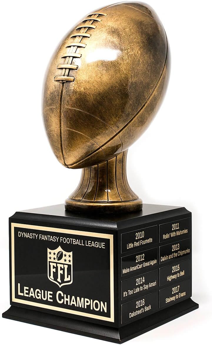 Fantasy Football Trophy - Gold/Bronze Perpetual Fantasy Football Championship League Winner Trophy with Custom Engraving