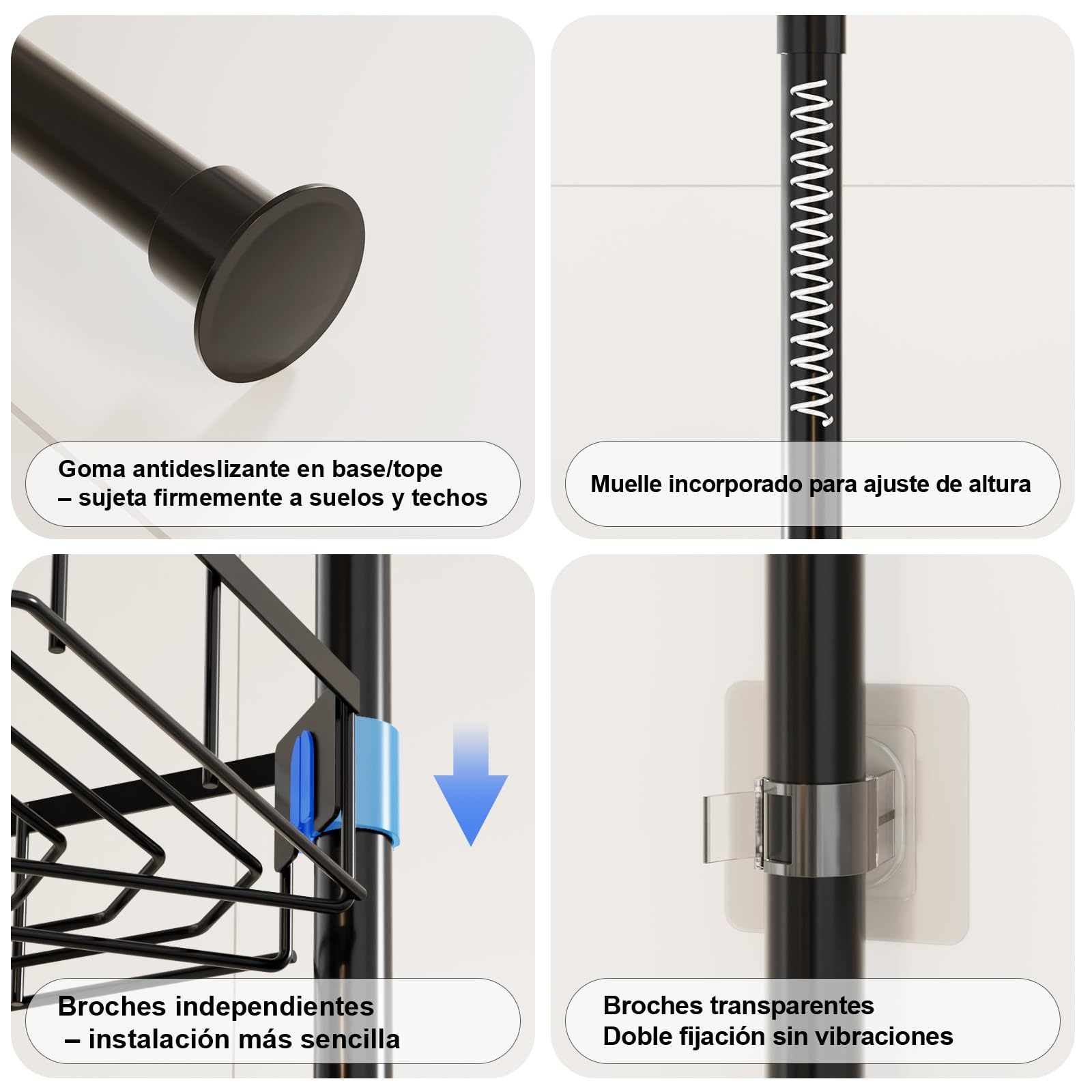 Telescópica Estantería Ducha - Altura Ajustable 86-298 CM, Estanteria baño Sin Taladro, Esquina Estante Ducha, Estanteria Ducha Telescopica con 4 Cestas para Bañera y Baño，Negro | Altura ajustable, 86-298 cm, 4 estantes, estante de ducha organizador