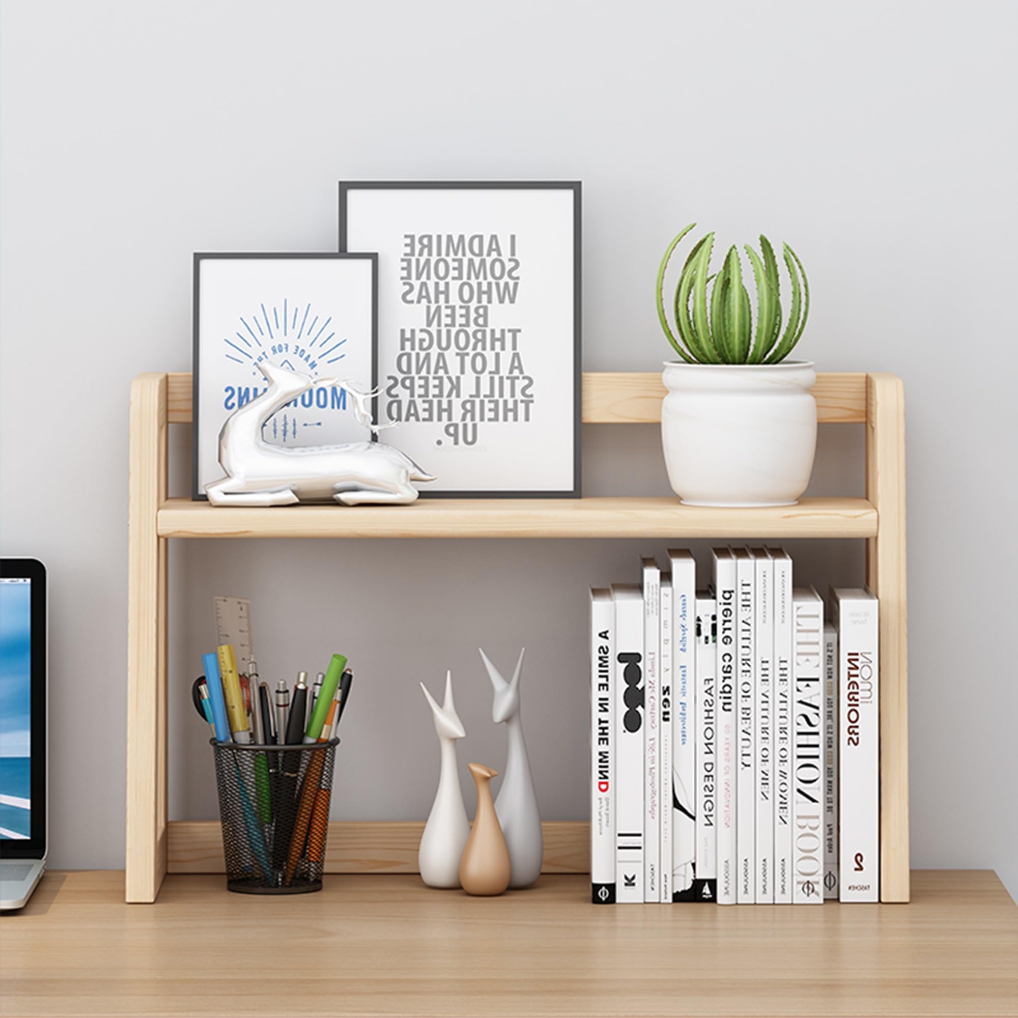 Etagere de Bureau en Bois Rangement Livre pour Bureau Maison Dortoir Espace de Travail(60cm/23.6in)
