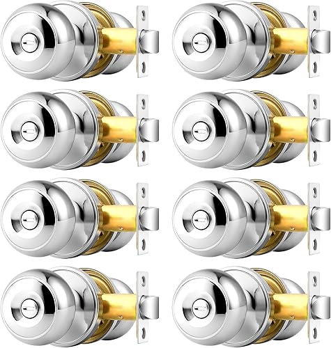 Probrico - Pomos de puerta de privacidad en cromado pulido, cerradura de puerta interior para baño, dormitorio, manija redonda sin llave, bloqueo de