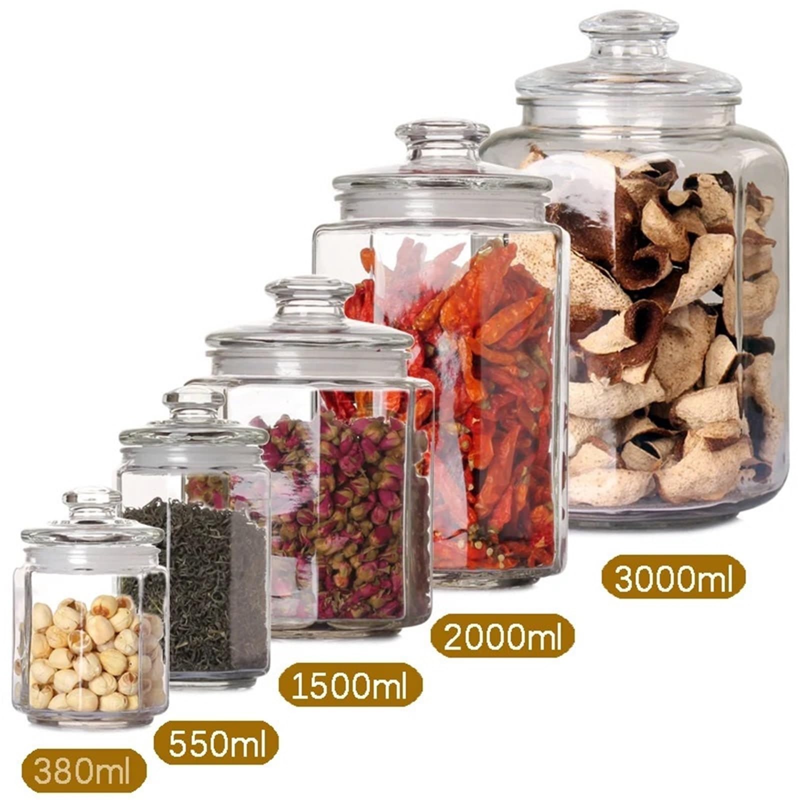 Achteckiger, Transparenter, Glasversiegelter Tank, Aufbewahrungstank, Teedose, Trockenfrüchte-Flasche, Aufbewahrungsflasche FüR TrockenfrüChte(2000ml)