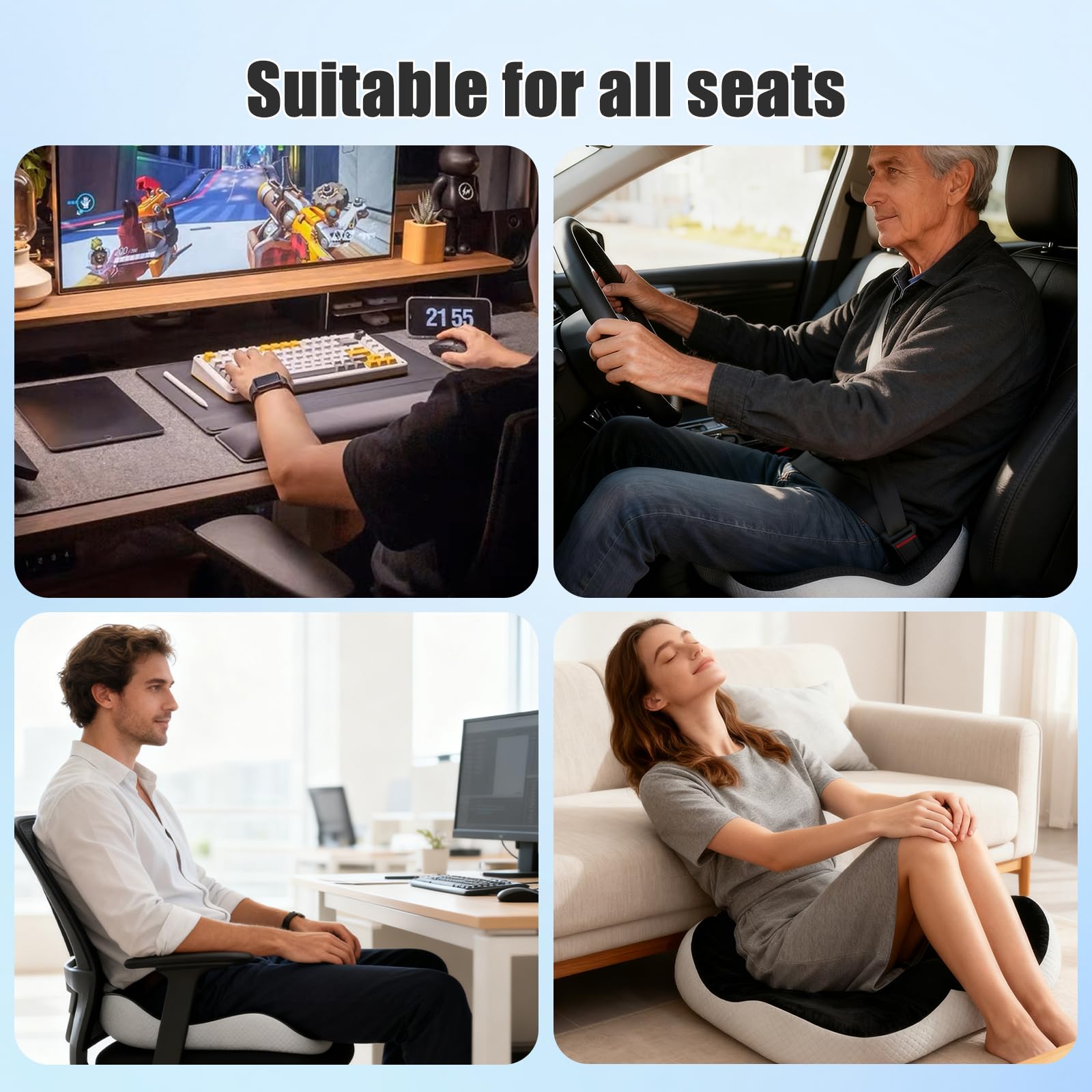 Cuscino Coccige,Cuscino Ergonomico Sedia Ufficio Cuscino Antidecubito Ergonomico con Design Cavo Auto Driver in Schiuma Memoria con Foro Centrale Memory Foam per Ufficio Casa Auto e Sedia a Rotell