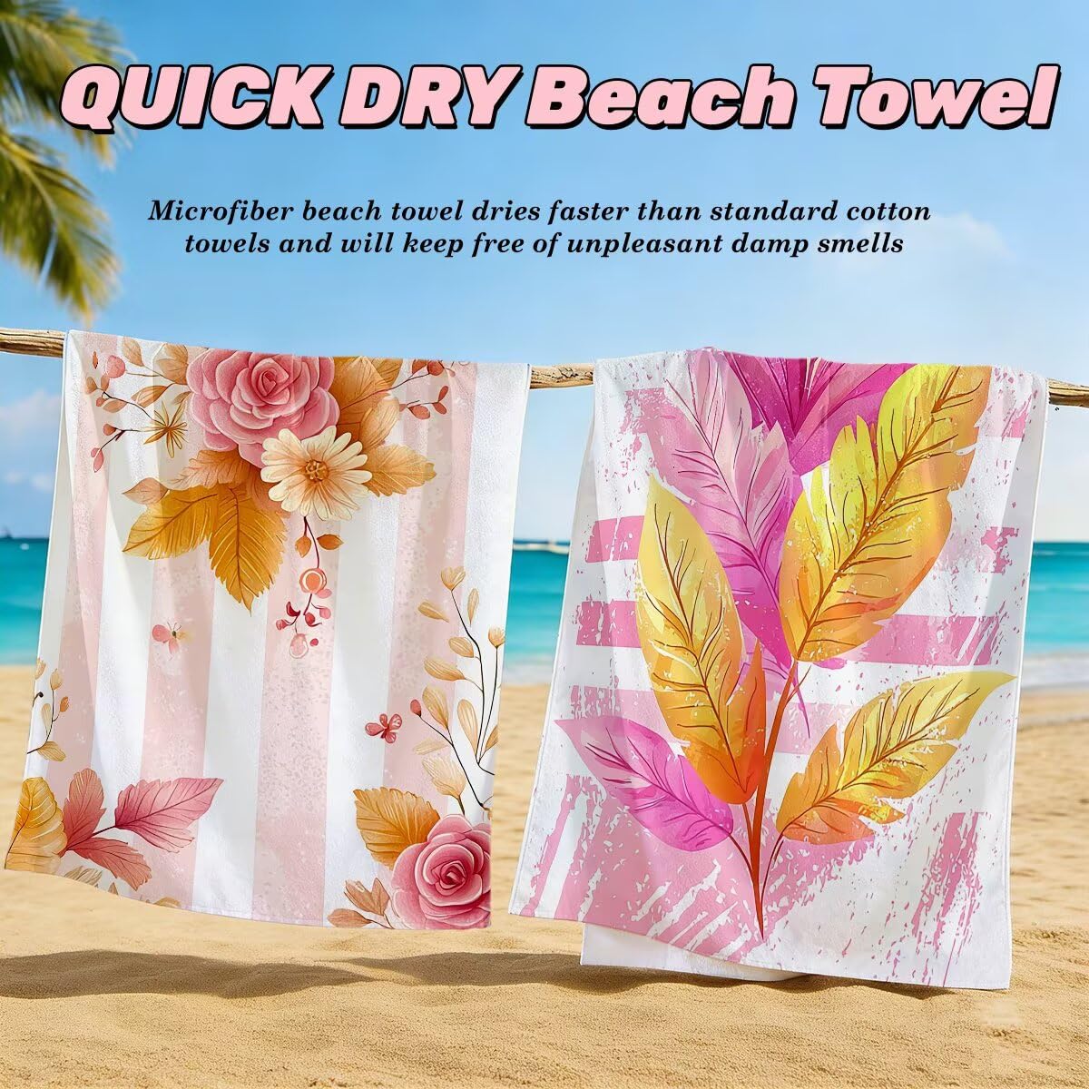 Toalla Playa 80x160 cm, Toalla Gimnasio Microfibra Secado Rapido, Juego de 2 Antiarena Toallas de Playa, Ligera Compacta Toallas Microfibra Grande para Viaje, Regalo Hombre Regalo Mujer (Rosa) -4215