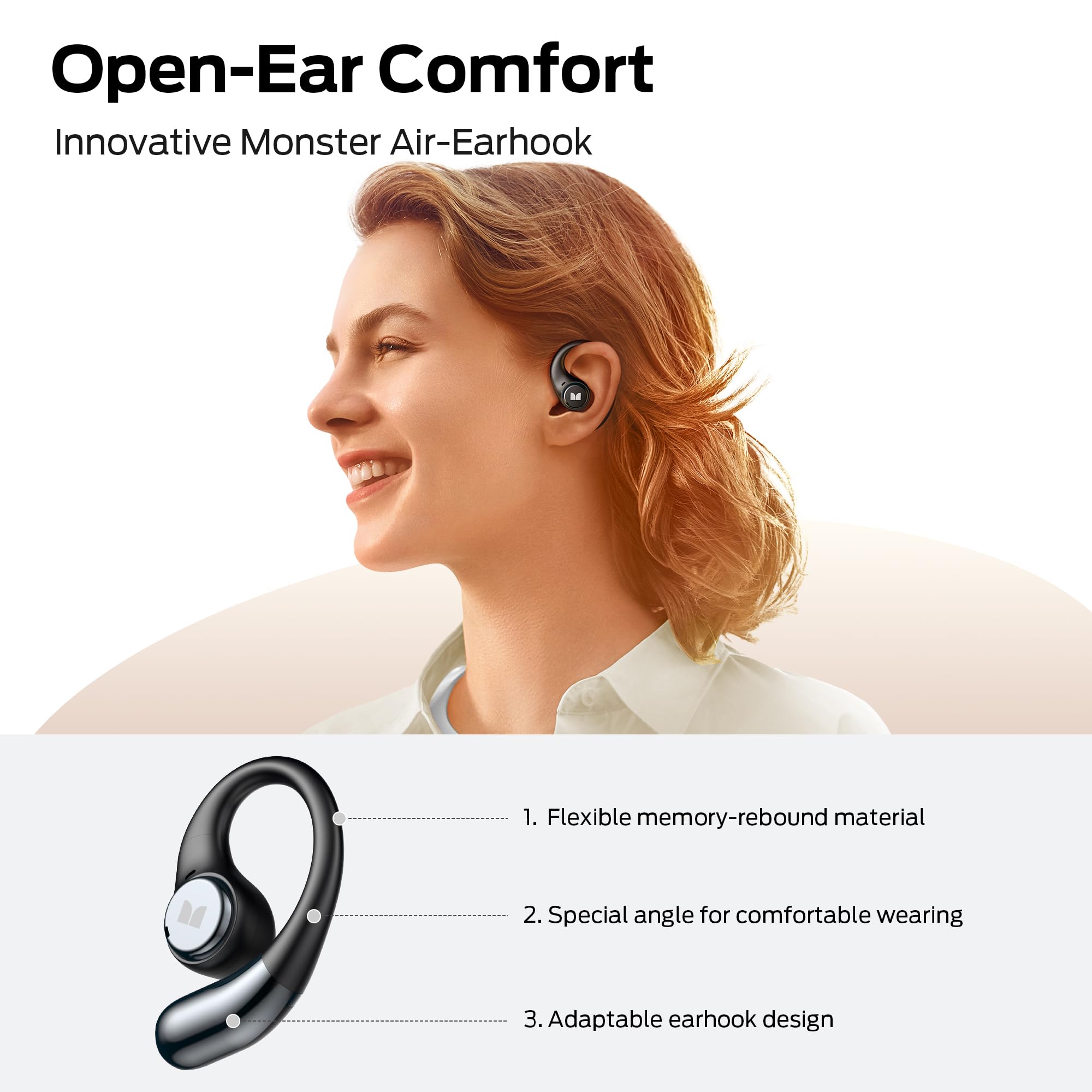 Monster Open Ear AC336 Headphones, Bluetooth 6.0 Wireless Earbuds with Stereo Sound, ENC Clear Call, 21H Playtime, Type-C Charging, Touch Control, IPX6 Waterproof Open Ear Earbuds for Sports Fitness — view 5