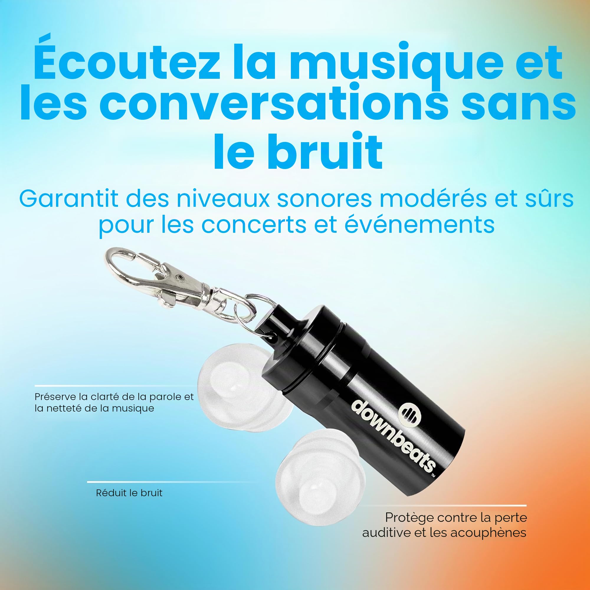 DownBeats Bouchons d'oreilles réutilisables haute fidélité : protection auditive pour concerts, musique et musiciens, invisibles et discrets