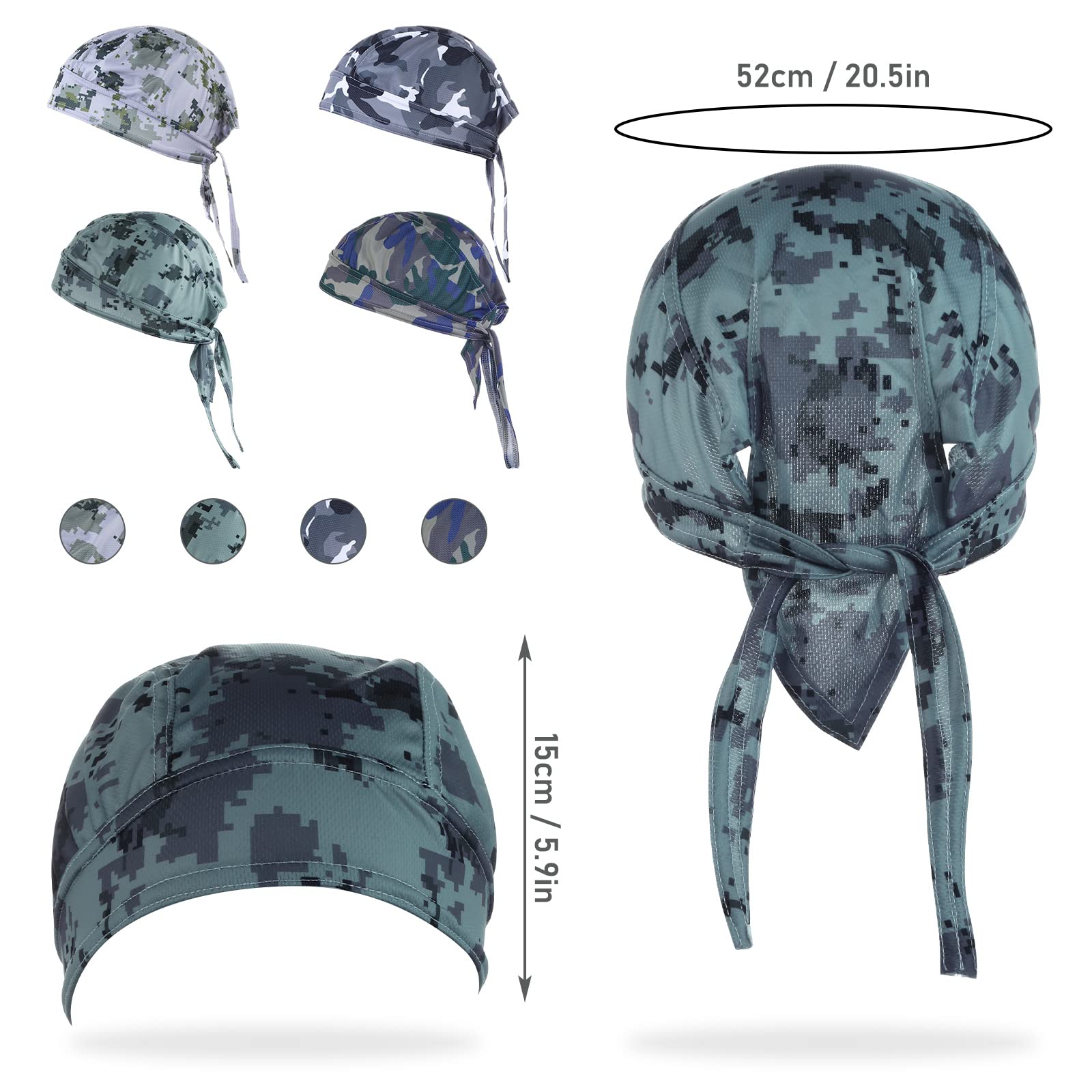 4 szt. bandana męska chusta na głowę, czapka typu hidżab, czaszka, ochrona przed promieniowaniem UV, na lato, kamuflaż, kask rowerowy, hidżab, bandana, chusta na głowę, damska czapka rowerowa, do