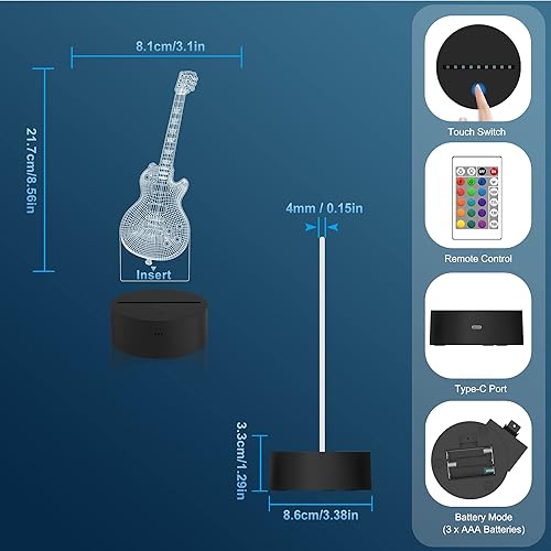 Miniatura 6 de Attivolife Lámpara de guitarra de regalo para guitarra eléctrica, luz nocturna 3D con control remoto + temporizador, lámpara de escritorio que