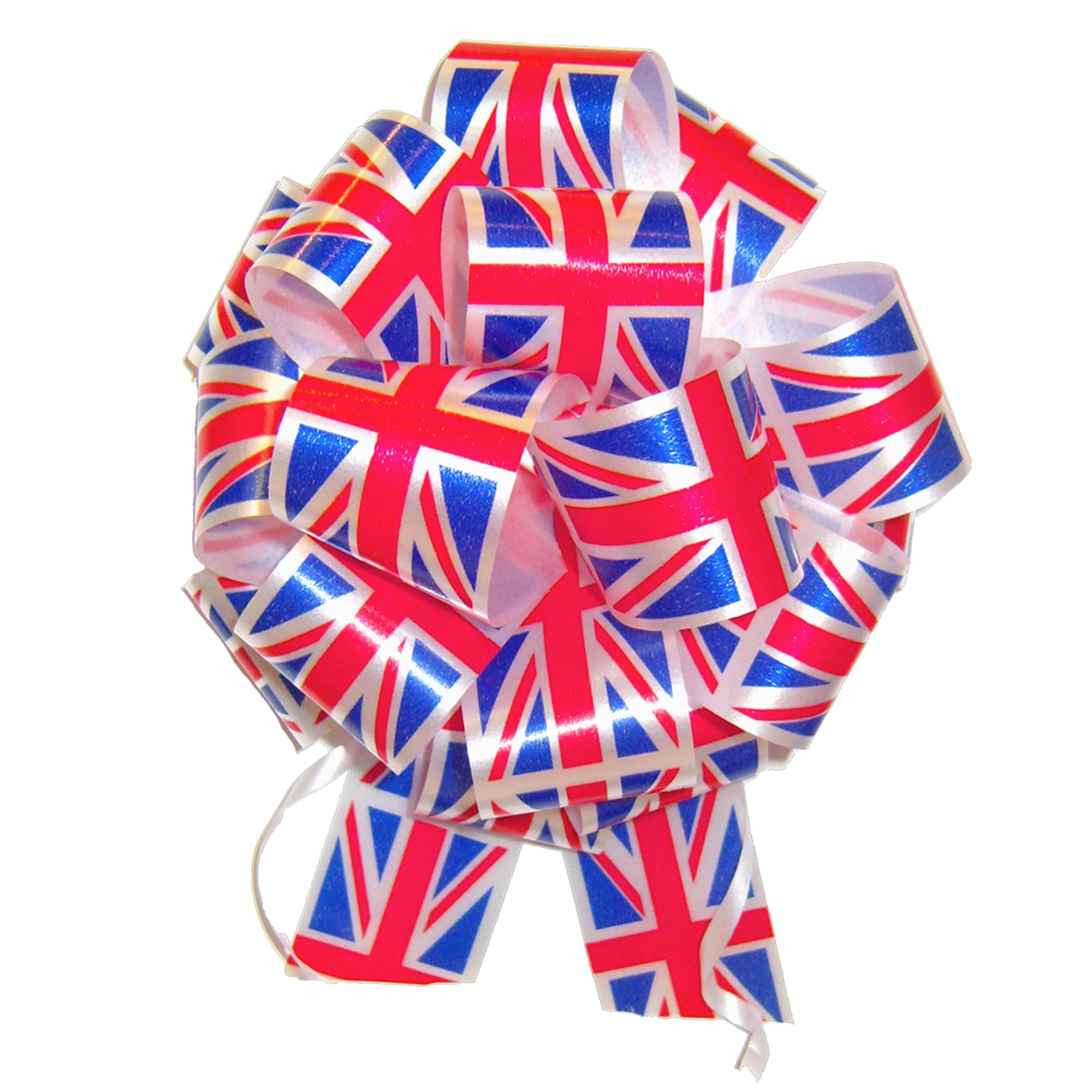 Hampabox Red, White, Blue Union Jack Pull Bows For Gift Baskets, Hampers, Christmas, Floristry, Party Decor, Balloons, Royal Celebrations (32Mm / 50Mm - Pack Of 10) (50Mm (15Cm Diameter))