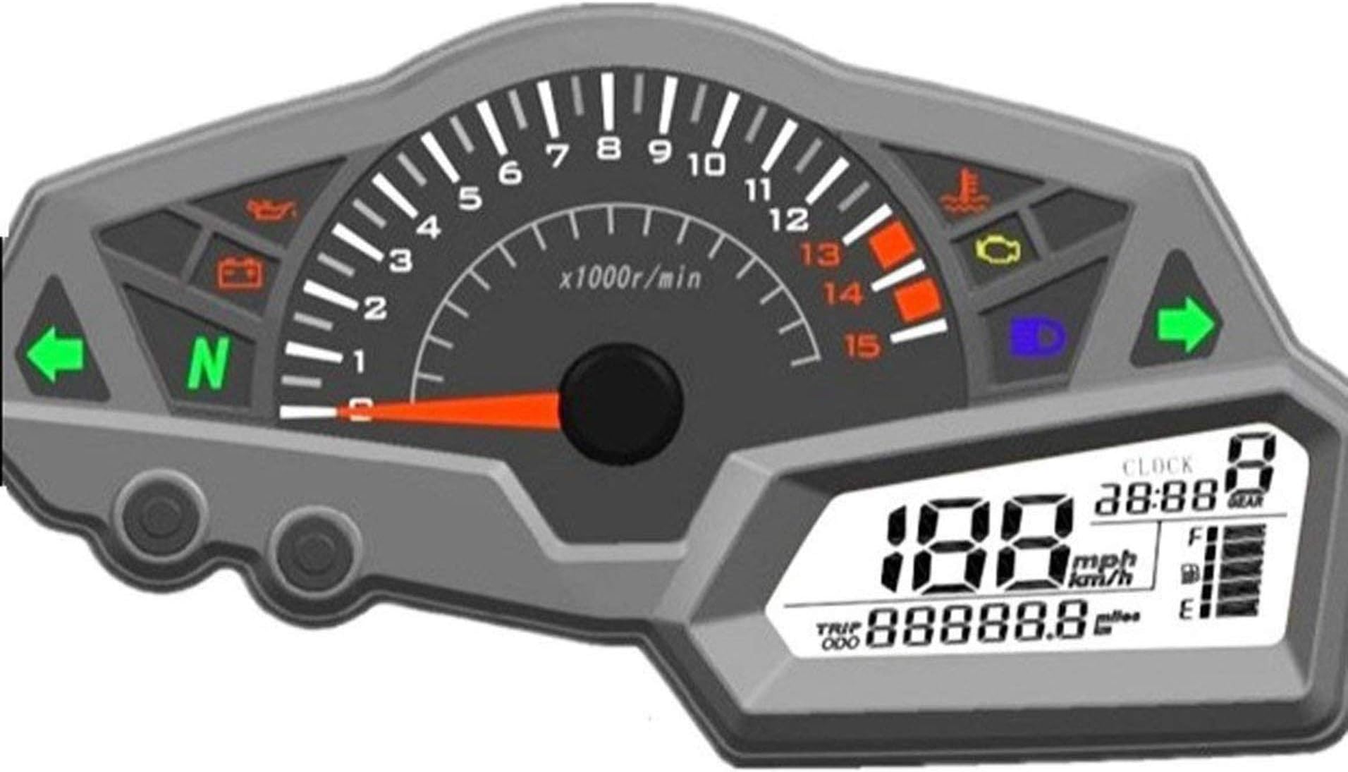 SAMDO Universal Motorcycle Speedometer 6 Gear LCD Odometer Tachometer Motorcycle Gauge 0-199km/h