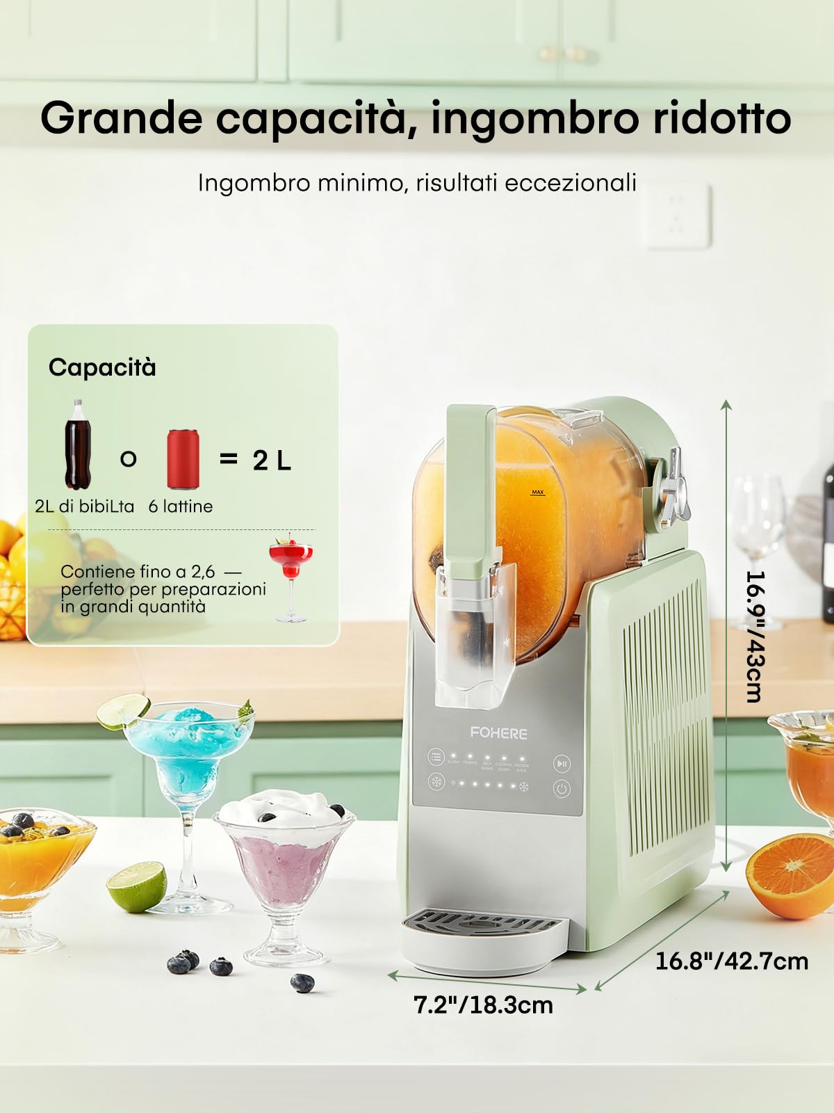 FOHERE Macchina per Granita, 5 programmi preimpostati, macchina per granite domestiche da 2,6 litri con autopulizia, per Granite, Cocktail, Frappé, Milkshake e Succhi, Senza Bisogno di Ghiaccio