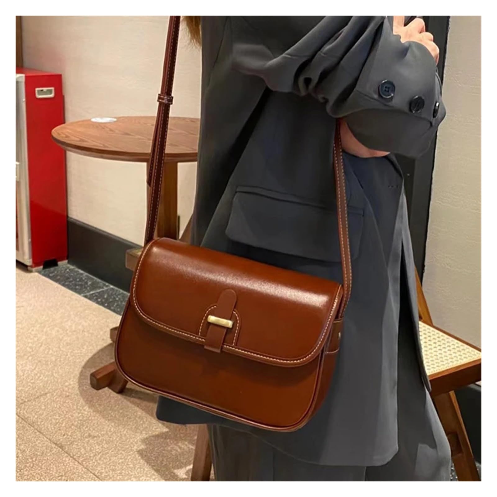Bolso De Mujer De Cuero Bolso Oblicuo Bolso De Hombro Bolso Cuadrado Pequeño Vintage Adecuado para Viajar, Fiesta, Trabajo(Dark Brown)