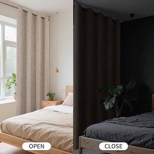 Miniatura 2 de CUCRAF Juego de 2 paneles de cortinas 100% opacas para ventana, aspecto de lino sintético, con aislamiento térmico y ojales, cortina de