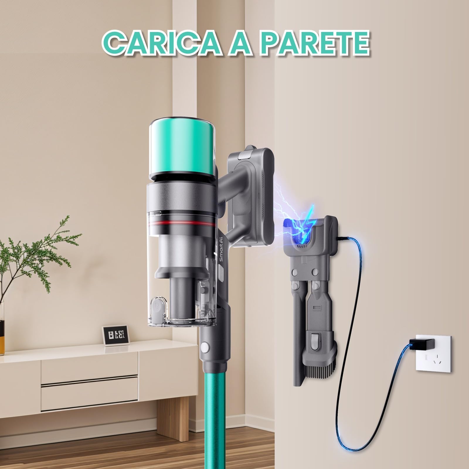 V5 Aspirapolvere senza Fili, 55Kpa/600W/80Mins Autoportante Scopa Elettrica senza Fili con Modalità Automatica, Anti-Avvolgimento Aspirapolvere per Pavimenti/Tappeti/Peli Animali